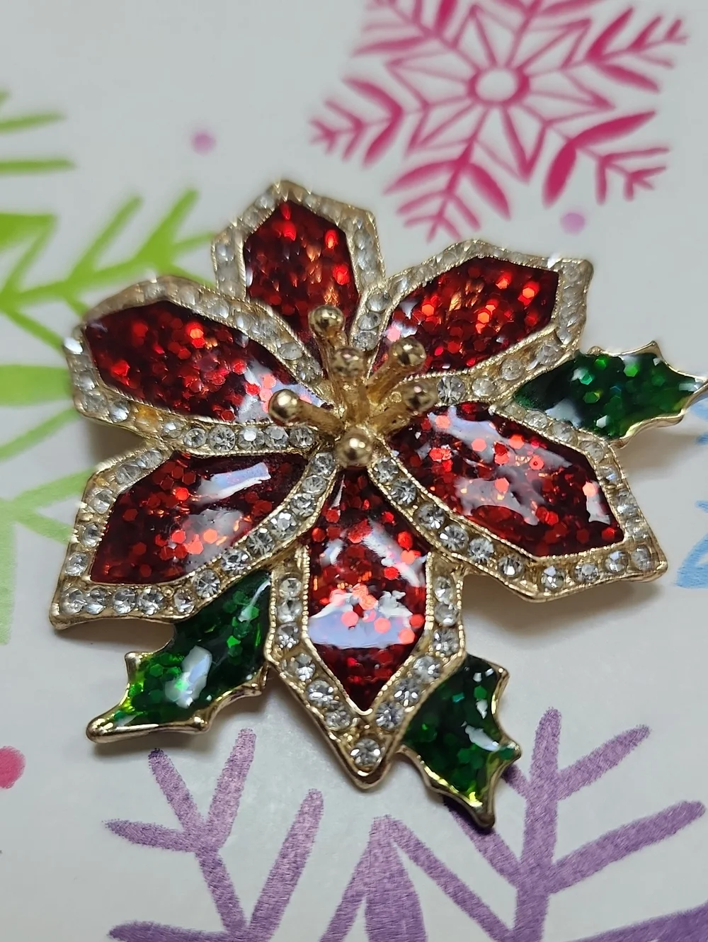 Christmas In July!! TC Brand Festive Red and Green Poinsettia Brooch